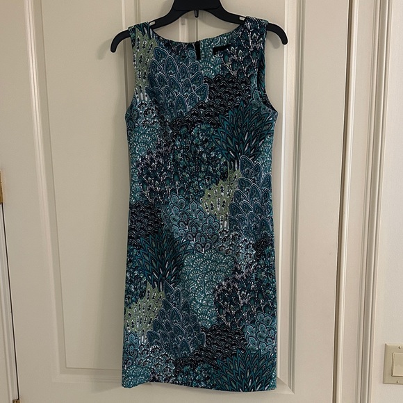 Connected Apparel Teal, Green, White, and Black Patterned Mini Dress - Picture 1 of 6